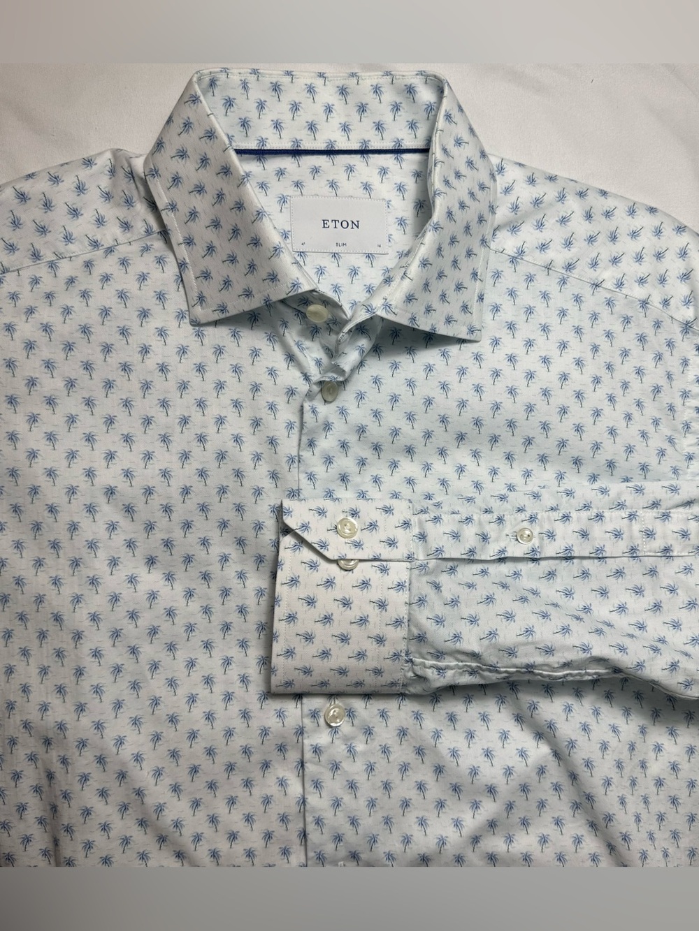 ETON White Button-Down Shirt with Light Blue Palm Print